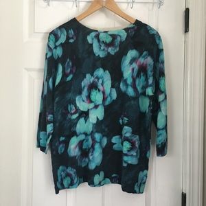 TALBOTS 2X Merino Wool Floral Lightweight Sweater